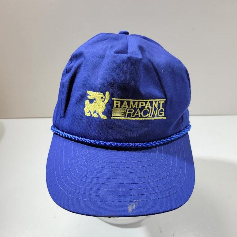 Vintage Rampant Racing Hat Cap Snap Back Blue Embroidered Mens Racing 80s